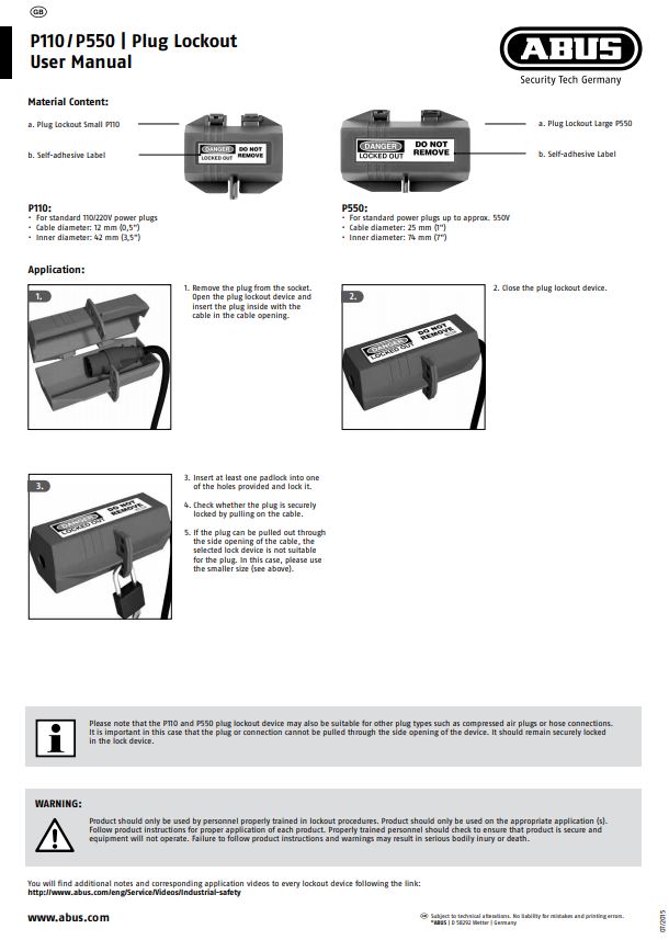 Verrou ABUS pour fiche electrique (110 et 220 volts)