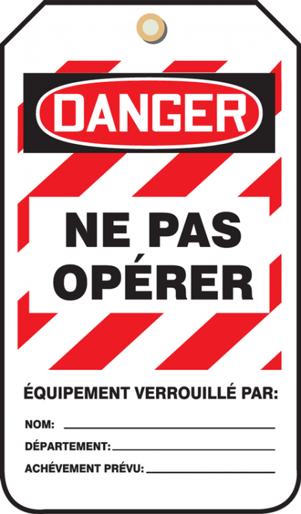 OSHA Danger Lockout Safety Tags: Do Not Operate - Accuform pck of 25 (french)