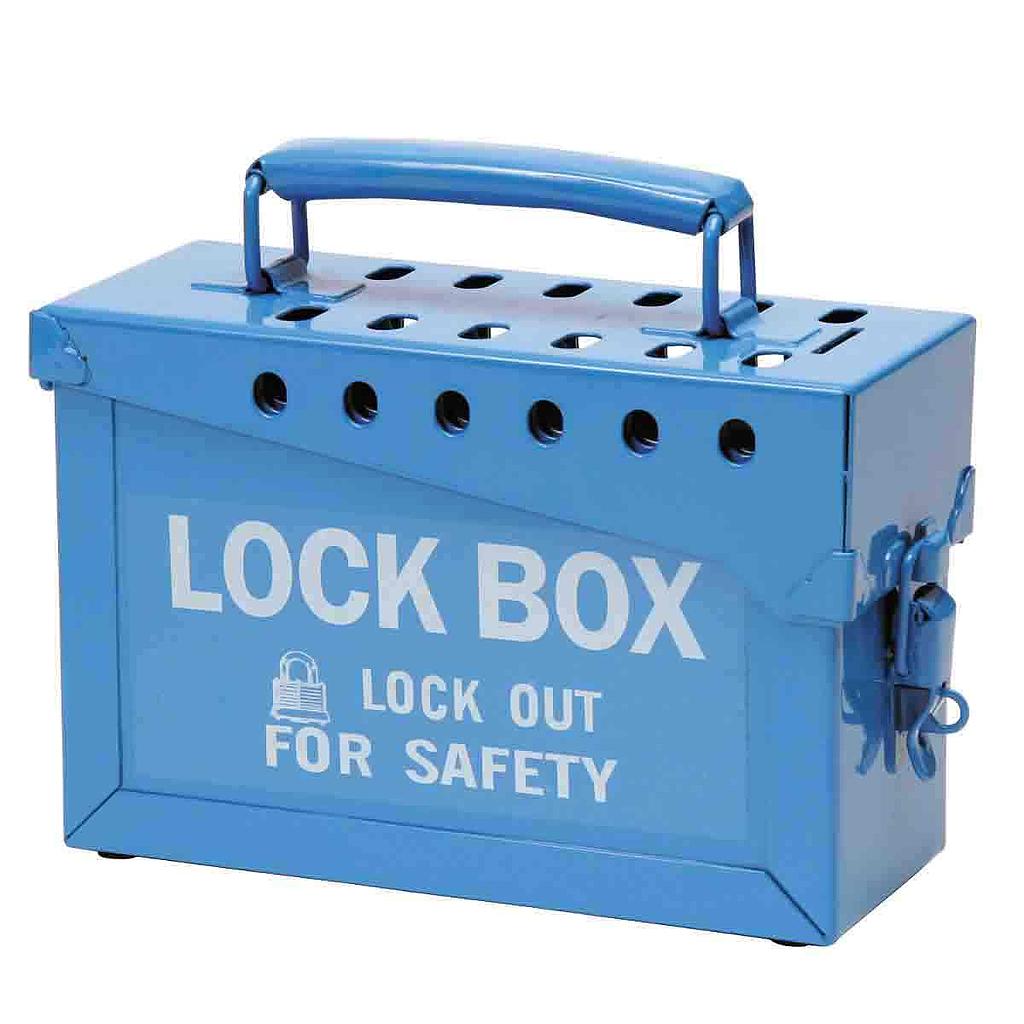 Red metal lockout box (Abus)