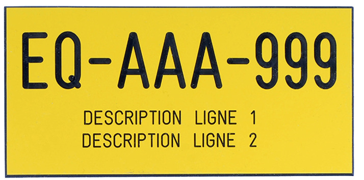 Plaques d'equipements 4"x8" jaune 1/16" & autocollant