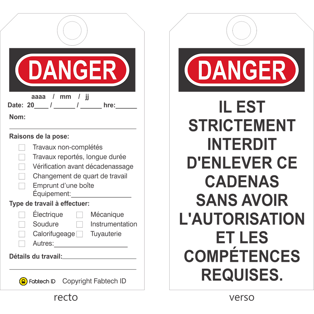 Control Tag -  DANGER' cardboard with 3/8'' hole (packs of 25)