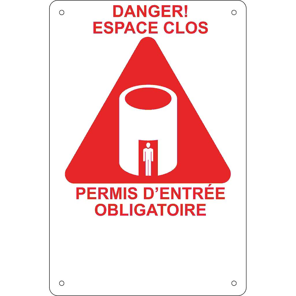 [ID.-8X12-CLOS] Plaque d'espace clos 8"x12" en aluminium 1/16" blanc/rouge VINYLE COLLÉ ET PLAQUE IDENTIFICATION