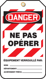 [ID-FRMLT400CTP] OSHA Danger Lockout Safety Tags: Do Not Operate - Accuform pck of 25 (french)